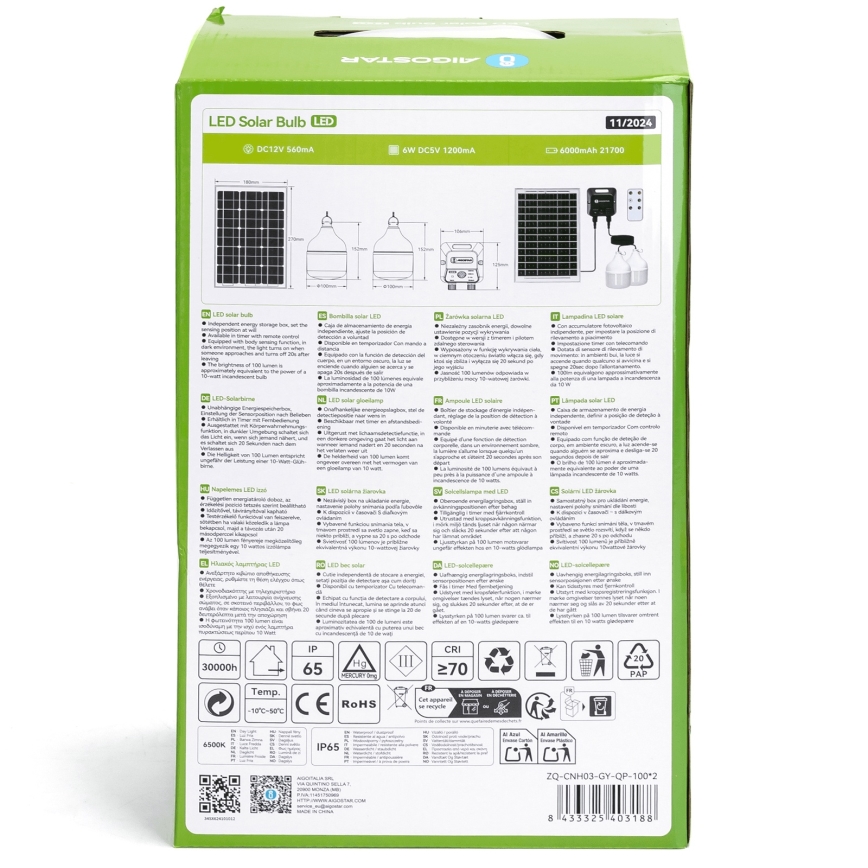 Aigostar - LED-päikeselühter anduriga 2xLED/35W/12V 6000 mAh 6500K IP65 läbimõõt 10 cm + kaugjuhtimispult