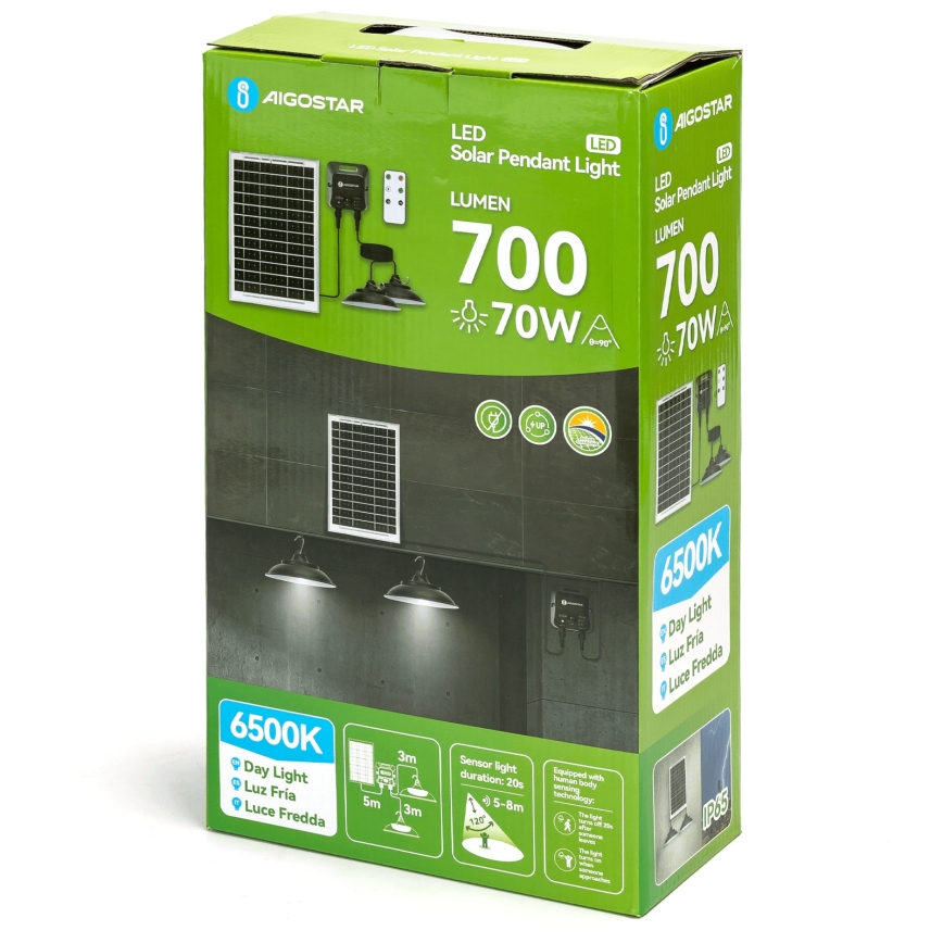 Aigostar - LED päikeselühter anduriga 2xLED/35W/12V 6000 mAh 6500K IP65 läbimõõt 15 cm + kaugjuhtimispult
