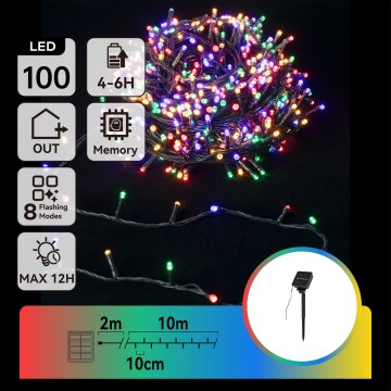 Aigostar - LED päikeseenergial töötav jõulukett 100xLED/8 funktsiooni 12m IP65 mitmevärviline 800 mAh