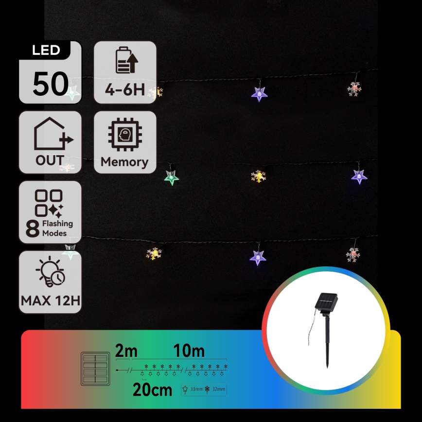 Aigostar - LED päikesepaneeliga valguskett 50×LED/8 režiimi 800 mAh 12m IP65 mitmevärviline