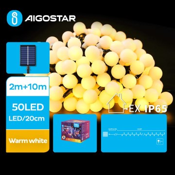 Aigostar - LED Päikesepaneel Dekoratiivne kett 50xLED/8 funktsiooni 12m 800 mAh IP65 soe valge