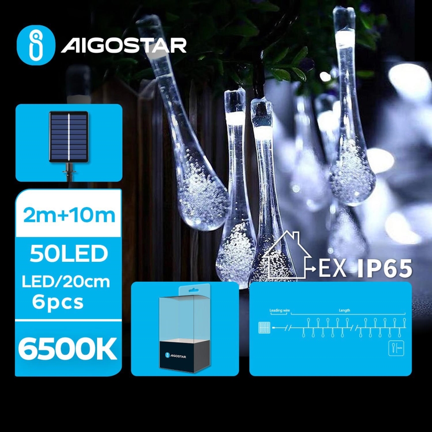 Aigostar - LED Päikesepaneel Dekoratiivne kett 50xLED/8 funktsiooni 12m IP65 külm valge 800 mAh