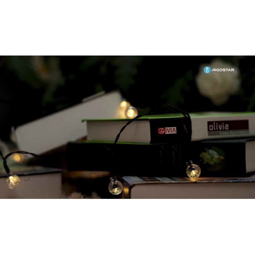 Aigostar - LED Päikesepaneel Dekoratiivne kett 50xLED/8 funktsiooni 12m IP65 800 mAh soe valge