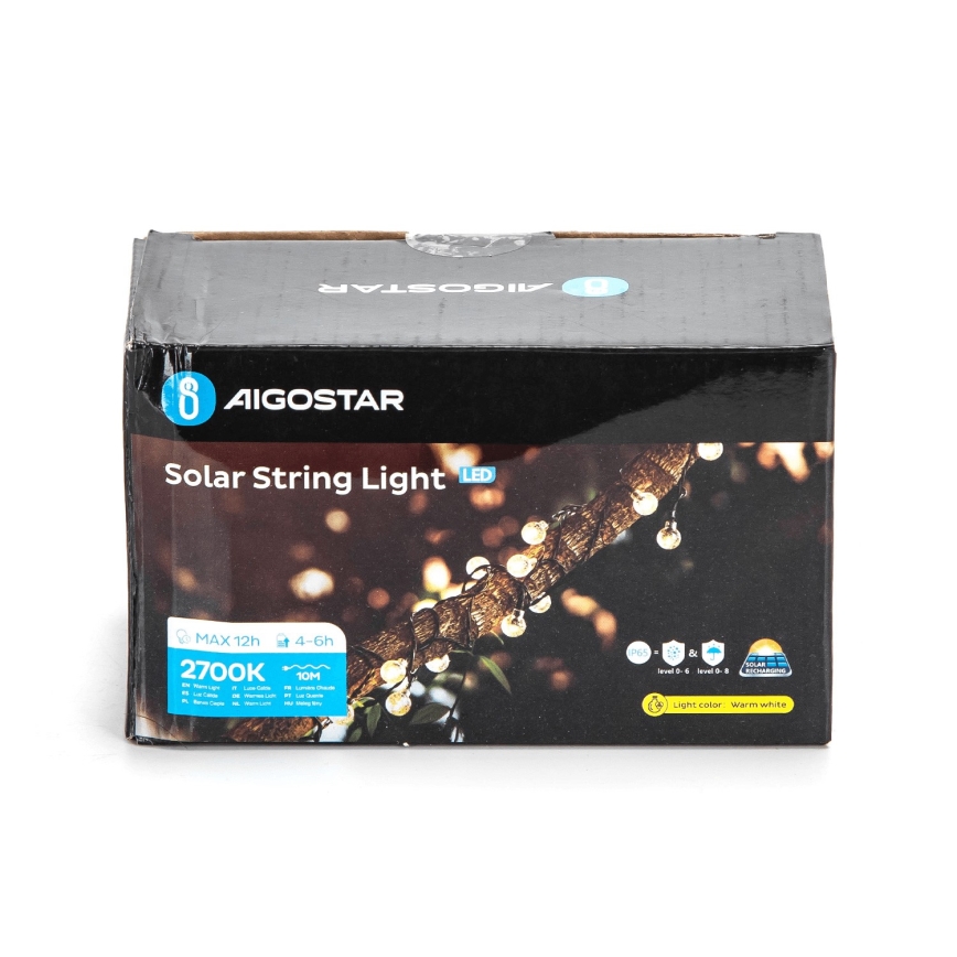 Aigostar - LED Päikesepaneel Dekoratiivne kett 50xLED/8 funktsiooni 12m IP65 800 mAh soe valge