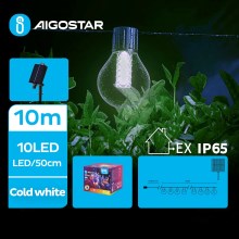 Aigostar - LED Päikesepaneeliga dekoratiivne kett 10xLED/8 funktsiooni 10,5m IP65 külm valge