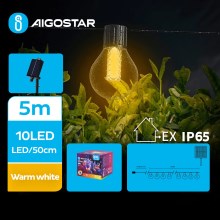 Aigostar - LED Päikesepaneeliga dekoratiivne kett 10xLED/8 funktsiooni 5,5m IP65 soe valge