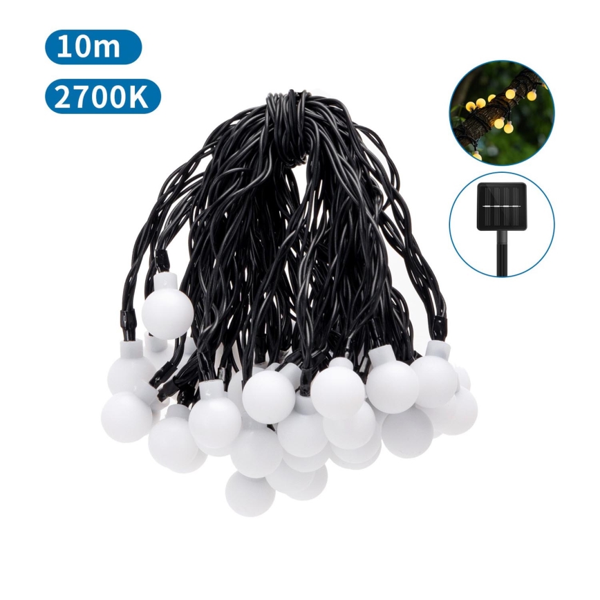 Aigostar - LED Päikesepaneeliga dekoratiivne kett 50xLED/8 funktsiooni 12m IP65 800 mAh soe valge