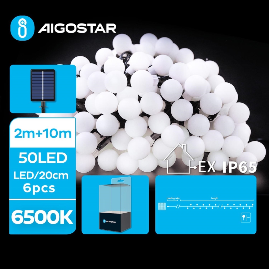 Aigostar - LED Päikesepaneeliga dekoratiivne kett 50xLED/8 funktsiooni 12m IP65 külm valge 800 mAh