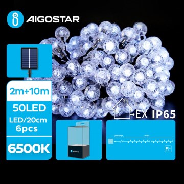 Aigostar - LED Päikesepaneeliga dekoratiivne kett 50xLED/8 funktsiooni 12m IP65 külm valge 800 mAh