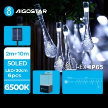 Aigostar - LED Päikesepaneeliga dekoratiivne kett 50xLED/8 funktsiooni 12m IP65 külm valge