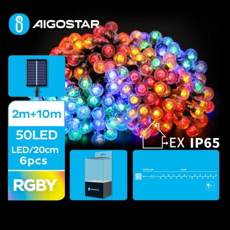 Aigostar - LED Päikesepaneeliga dekoratiivne kett 50xLED/8 funktsiooni 12m IP65 mitmevärviline