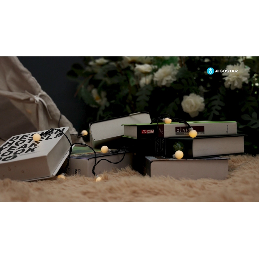 Aigostar - LED Päikesepaneeliga dekoratiivne kett 50xLED/8 funktsiooni 12m IP65 800 mAh soe valge