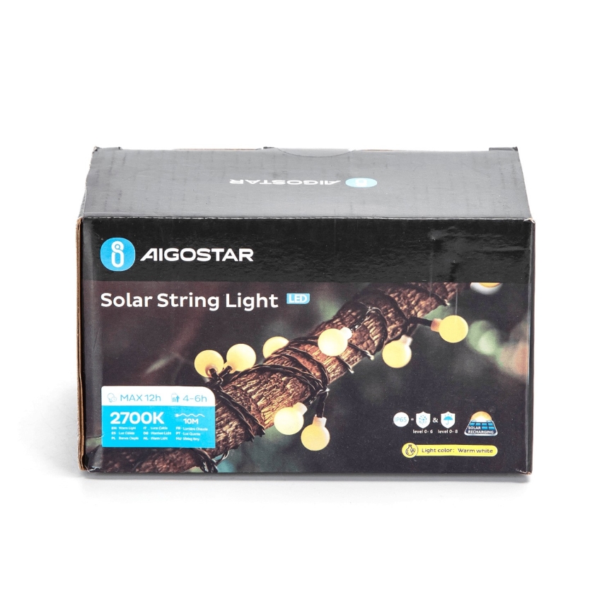 Aigostar - LED Päikesepaneeliga dekoratiivne kett 50xLED/8 funktsiooni 12m IP65 800 mAh soe valge