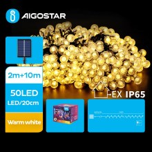 Aigostar - LED Päikesepaneeliga dekoratiivne kett 50xLED/8 funktsiooni 12m IP65 soe valge
