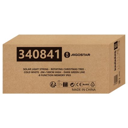Aigostar - LED päikesetoitega jõulukaunistus 66xLED/0,59W/3,7V 100 cm IP65 130 mAh jõulupuu külmvalge