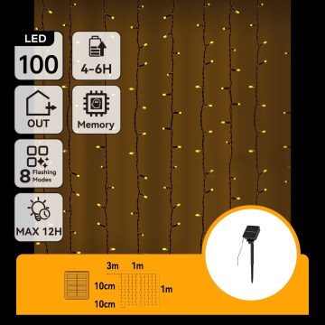Aigostar - LED päikesepaneeliga jõulukett 100xLED/8 funktsiooni 4x1m IP65 soe valge 800 mAh