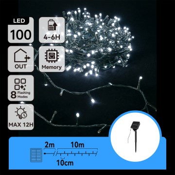 Aigostar - LED päikesepaneeliga jõulukett 100xLED/8 režiimi 12m IP65 külm valge