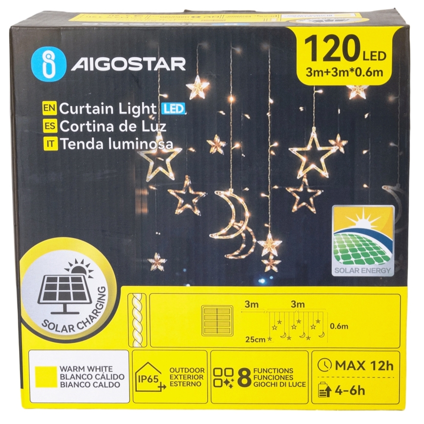 Aigostar - LED päikesepaneeliga jõulutuled 120xLED/8 režiimi 3x0,6m 500 mAh IP65 soe valge