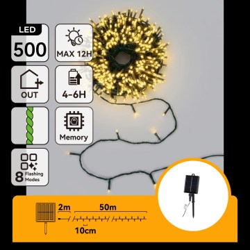 Aigostar - LED päikesepaneeliga jõulukett 500xLED/8 funktsiooni 52m IP65 soe valge 1200 mAh
