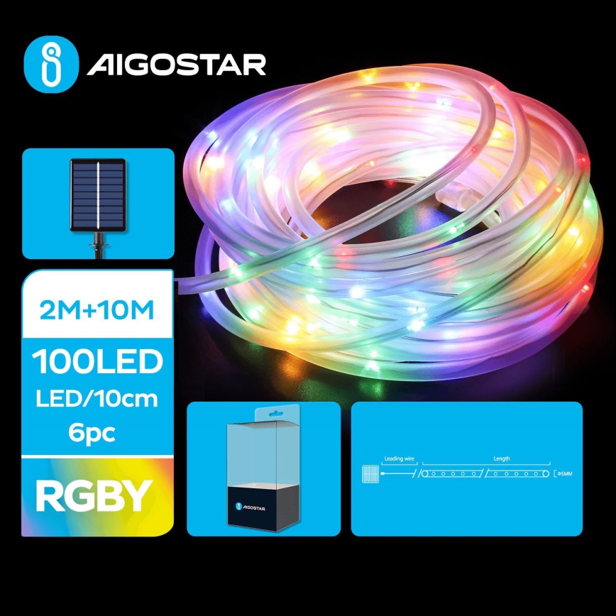 Aigostar - LED Päikesepaneeliga jõuluteemaline valguskett 100xLED/8 funktsiooni 12m IP65 800 mAh mitmevärviline