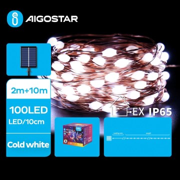 Aigostar - LED Päikesepaneeliga jõuluteemaline valguskett 100xLED/8 funktsiooni 12m IP65 külm valge