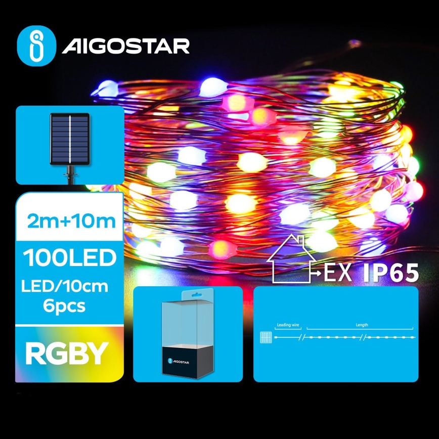 Aigostar - LED Päikesepaneeliga jõuluteemaline valguskett 100xLED/8 funktsiooni 12m IP65 mitmevärviline 800 mAh