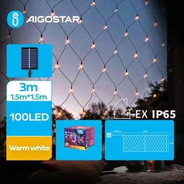 Aigostar - LED Päikesepaneeliga jõuluteemaline valguskett 100xLED/8 funktsiooni 4,5x1,5m IP65 soe valge 800 mAh