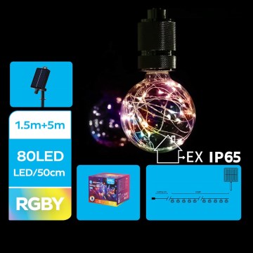 Aigostar - LED Päikesepaneeliga jõuluteemaline valguskett 10xLED/8 funktsiooni 6,5m IP65 mitmevärviline
