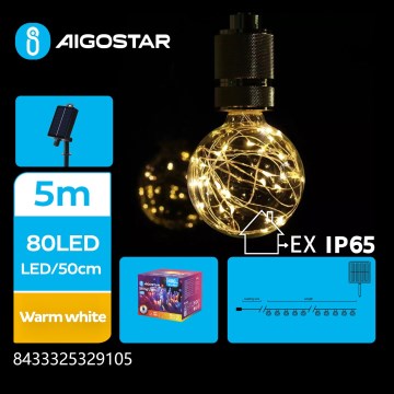 Aigostar - LED Päikesepaneeliga jõuluteemaline valguskett 10xLED/8 funktsiooni 6,5m IP65 soe valge