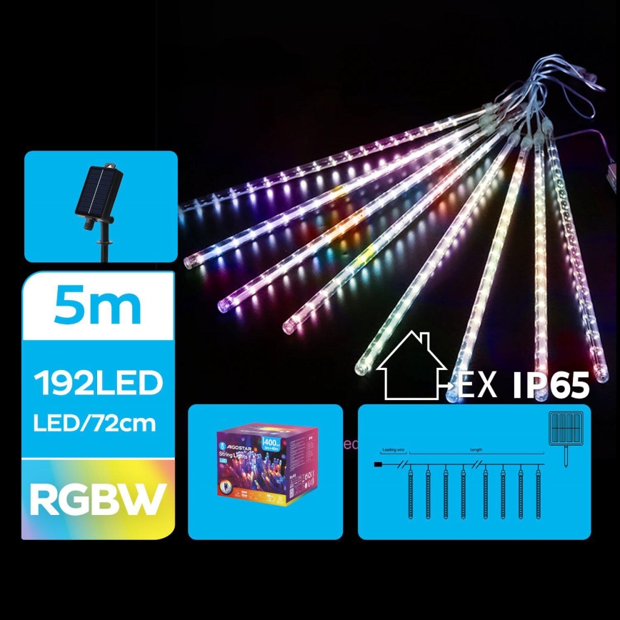 Aigostar - LED Päikesepaneeliga jõuluteemaline valguskett 192xLED/8m IP65 mitmevärviline
