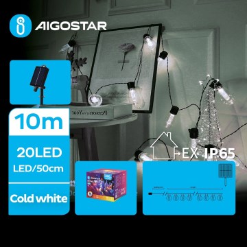 Aigostar - LED Päikesepaneeliga jõuluteemaline valguskett 20xLED/8 funktsiooni 11,5m IP65 külm valge