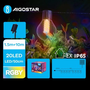 Aigostar - LED Päikesepaneeliga jõuluteemaline valguskett 20xLED/8 funktsiooni 11,5m IP65 mitmevärviline