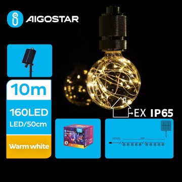 Aigostar - LED Päikesepaneeliga jõuluteemaline valguskett 20xLED/8 funktsiooni 11,5m IP65 soe valge