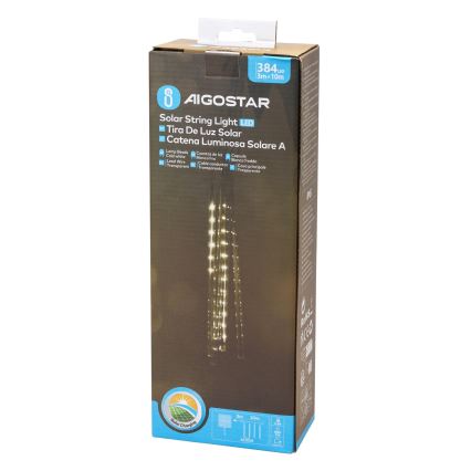 Aigostar - LED Päikesepaneeliga jõuluteemaline valguskett 384xLED/13m IP65 külm valge