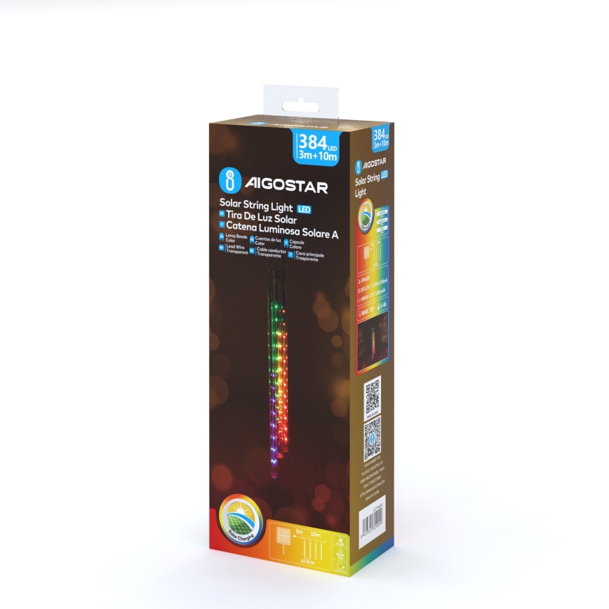 Aigostar - LED Päikesepaneeliga jõuluteemaline valguskett 384xLED/13m IP65 mitmevärviline