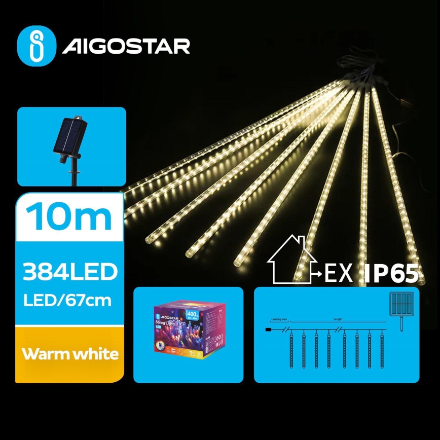 Aigostar - LED Päikesepaneeliga jõuluteemaline valguskett 384xLED/13m IP65 soe valge