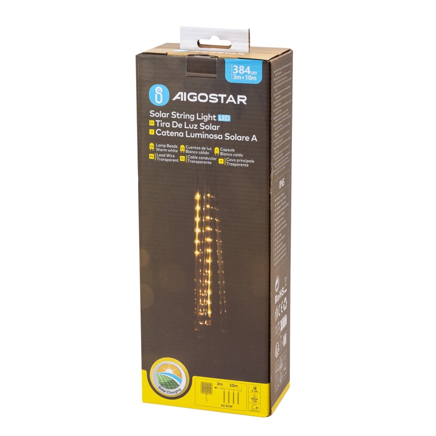Aigostar - LED Päikesepaneeliga jõuluteemaline valguskett 384xLED/13m IP65 soe valge