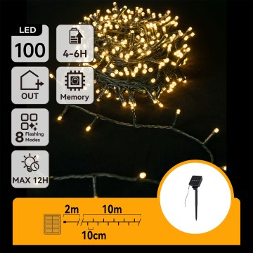 Aigostar - LED päikesepaneeliga jõulutuled 100xLED/8 funktsiooni 12m IP65 soe valge 800 mAh