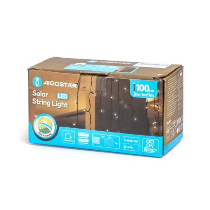 Aigostar - LED päikesepaneeliga jõulutuled 100xLED/8 režiimi 4x1m 800 mAh IP65 külmvalge