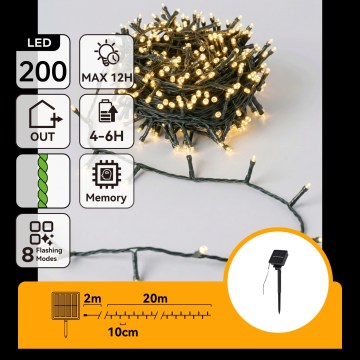 Aigostar - LED päikesepaneeliga jõulutuled 200 LEDi / 8 režiimi / 22 m / IP65 / soe valge / 800 mAh