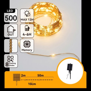 Aigostar - LED päikesepaneeliga jõulutuled 500xLED/8 funktsiooni 52 m IP65 soe valge 1200 mAh