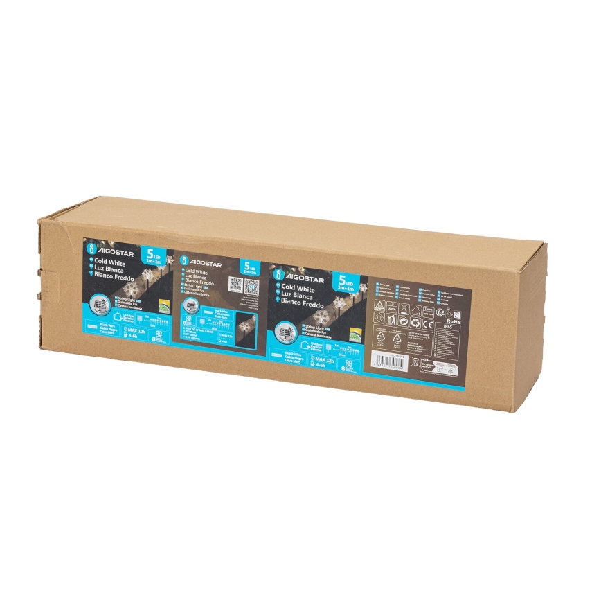 Aigostar - LED Päikesepaneeliga jõuluvalgustus LED/0,054W/1,2V 1m IP65 külm valge