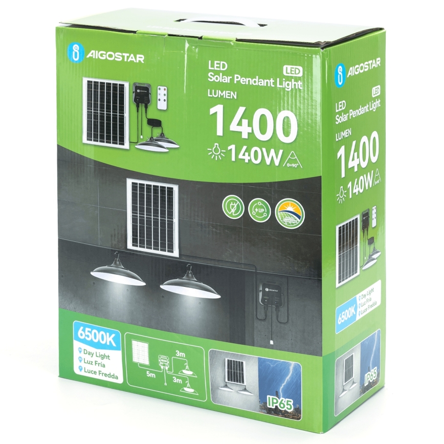 Aigostar - LED Päikesepaneeliga lühter 2xLED/70W/12V 12000 mAh 6500K d. 23,5 cm + kaugjuhtimispult