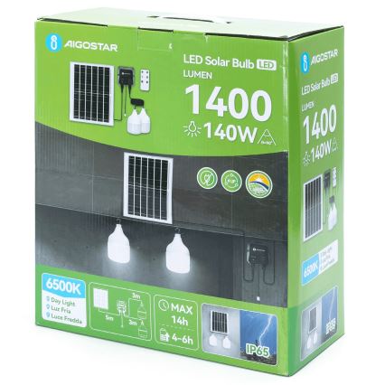 Aigostar - LED päikeselühter 2xLED/70W/12V 12000 mAh 6500K IP65 läbimõõt 12 cm + kaugjuhtimispult