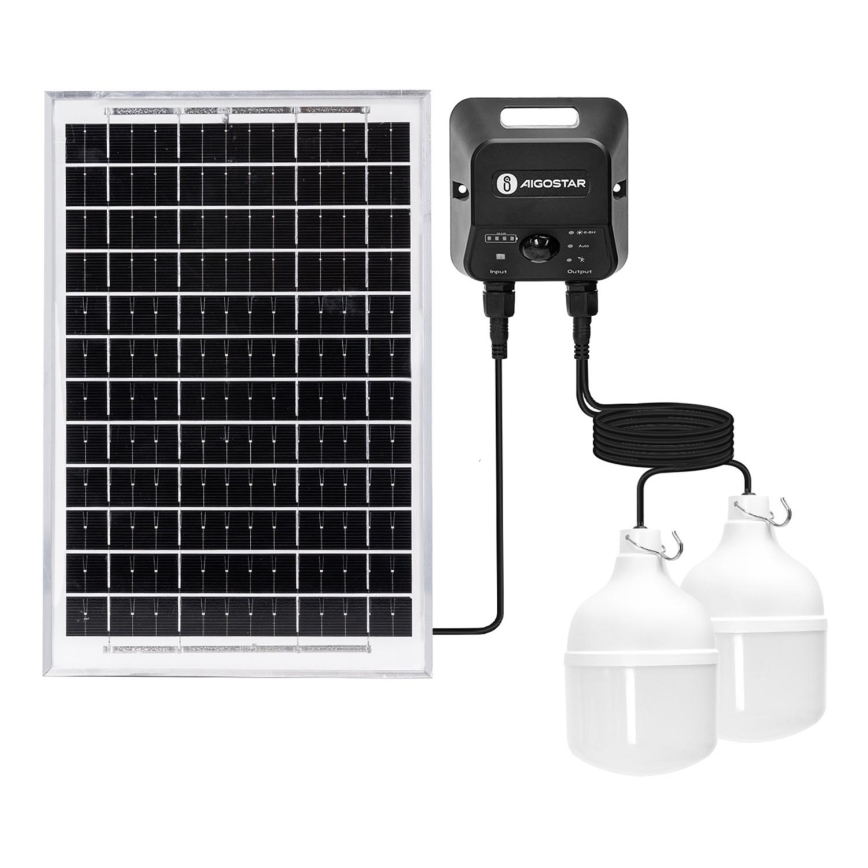 Aigostar - LED Päikesepaneeliga lühter anduriga 2xLED/35W/12V 6000 mAh 6500K d. 10 cm + kaugjuhtimispult