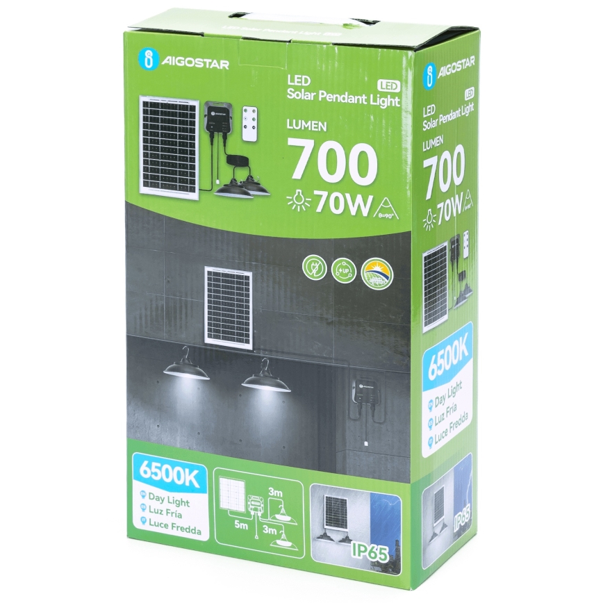 Aigostar - LED Päikesepaneeliga lühter anduriga 2xLED/35W/12V 6000 mAh 6500K d. 15 cm + kaugjuhtimispult