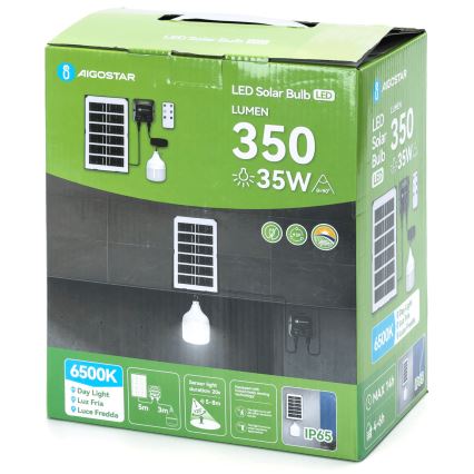 Aigostar - LED Päikesepaneeliga lühter anduriga LED/35W/12V 3000 mAh 6500K d. 10 cm + kaugjuhtimispult