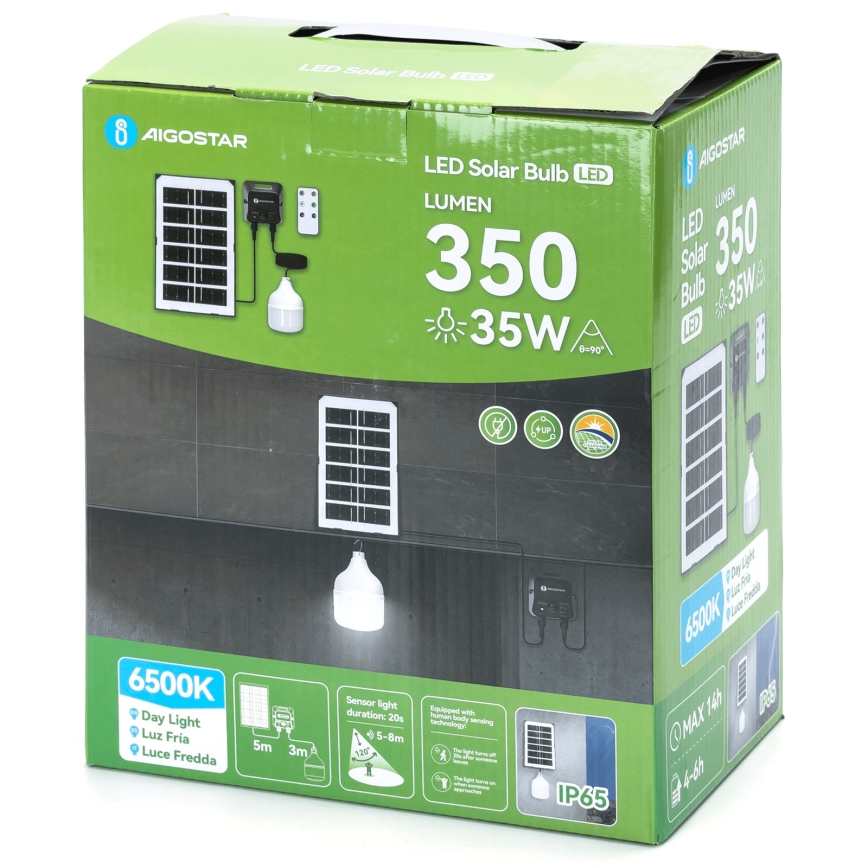 Aigostar - LED Päikesepaneeliga lühter anduriga LED/35W/12V 3000 mAh 6500K d. 10 cm + kaugjuhtimispult