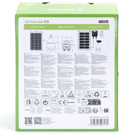 Aigostar - LED Päikesepaneeliga lühter anduriga LED/35W/12V 3000 mAh 6500K d. 10 cm + kaugjuhtimispult