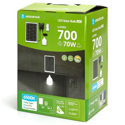 Aigostar - LED Päikesepaneeliga lühter anduriga LED/70W/12V 6000 mAh 6500K d. 12 cm + kaugjuhtimispult